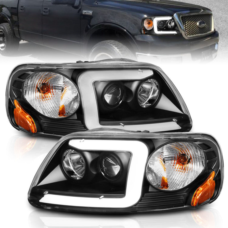 ANZO 111503 1997-2003 Ford F-150 Projector Headlights w/ Light Bar Black Housing