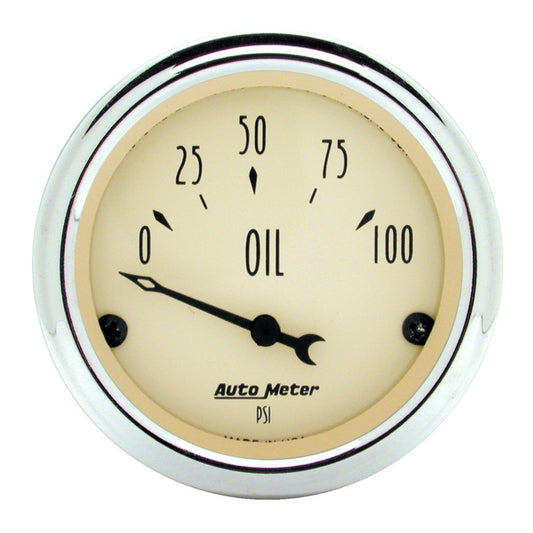 AutoMeter 1827 Autometer 2-1/16 inch Electric Oil Pressure 100PSI Antique Beige Gauge