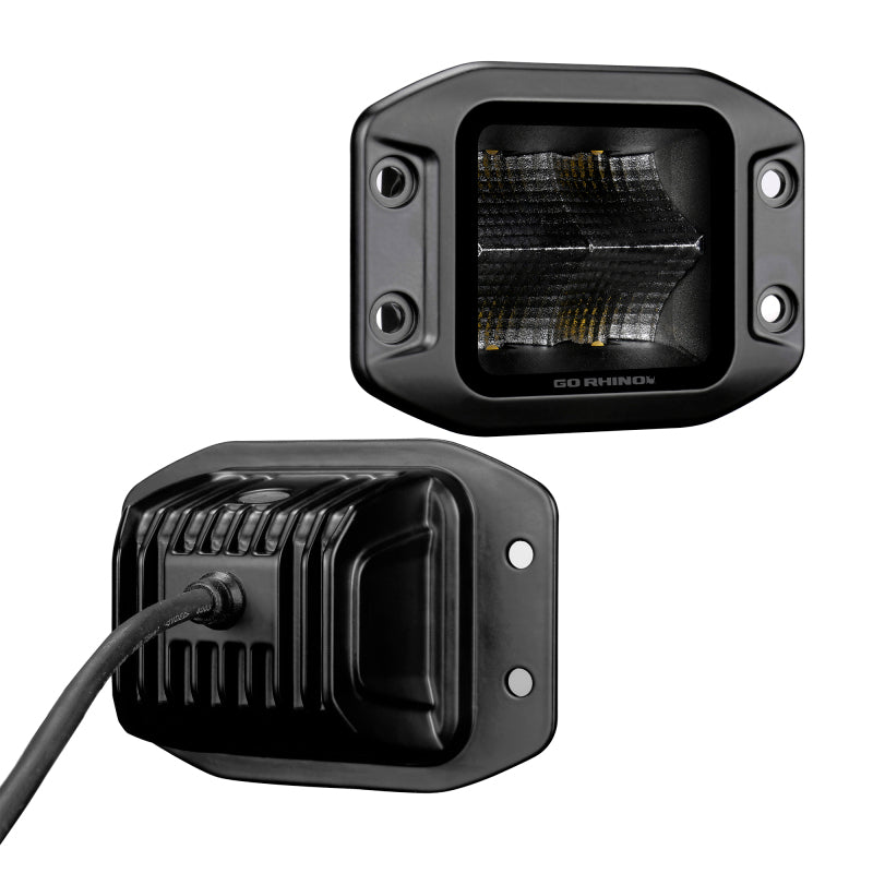 Go Rhino 750400321FCF Xplor Blackout Series Cube LED Flood Light Kit (Flush Mount) 3x3 - Blk (Pair)