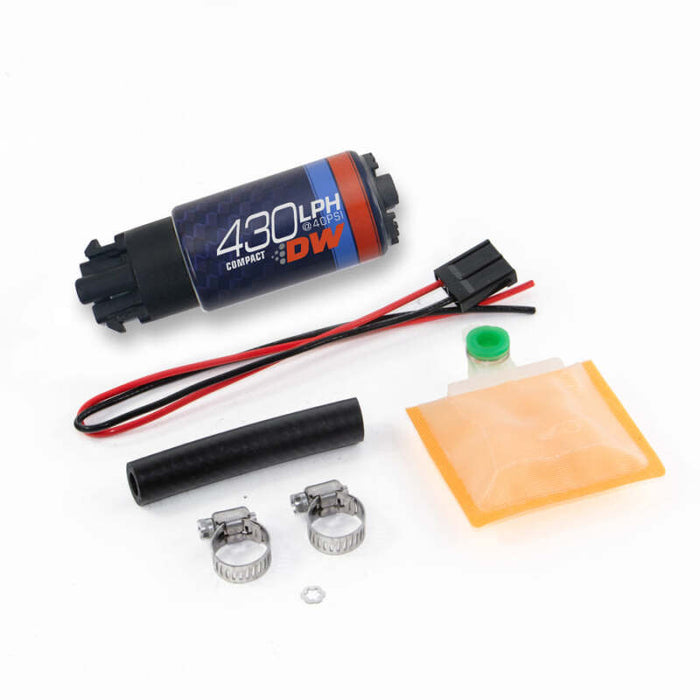 DeatschWerks 9-439-1000 Universal DW430C 430lph Compact Fuel Pump with Clips and Install Kit