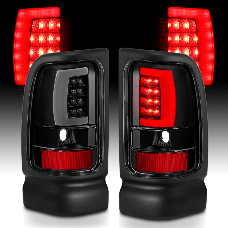 ANZO 311339 1994-2001 Dodge RAM 1500 LED Taillights Plank Style Black w/Clear Lens