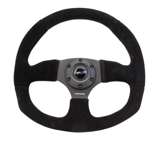 NRG RST-009S Reinforced Steering Wheel (320mm Horizontal / 330mm Vertical) Black Suede w/Black Stitching