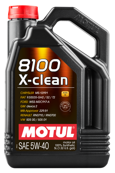 Motul 102051 5L Synthetic Engine Oil 8100 5W40 X-CLEAN C3 -505 01-502 00-505 00-LL04