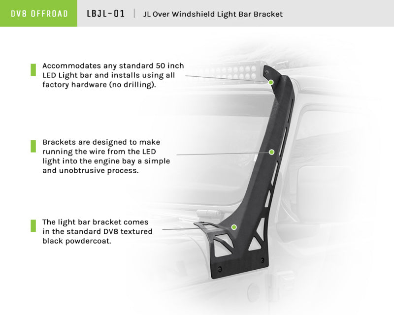 DV8 Offroad LBJL-01 2018+ Jeep Wrangler JL Over Windshield Light Bar Bracket
