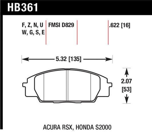 Hawk Performance HB361N.622 Hawk 06+ Civic Si HP+ Street Front Brake Pads