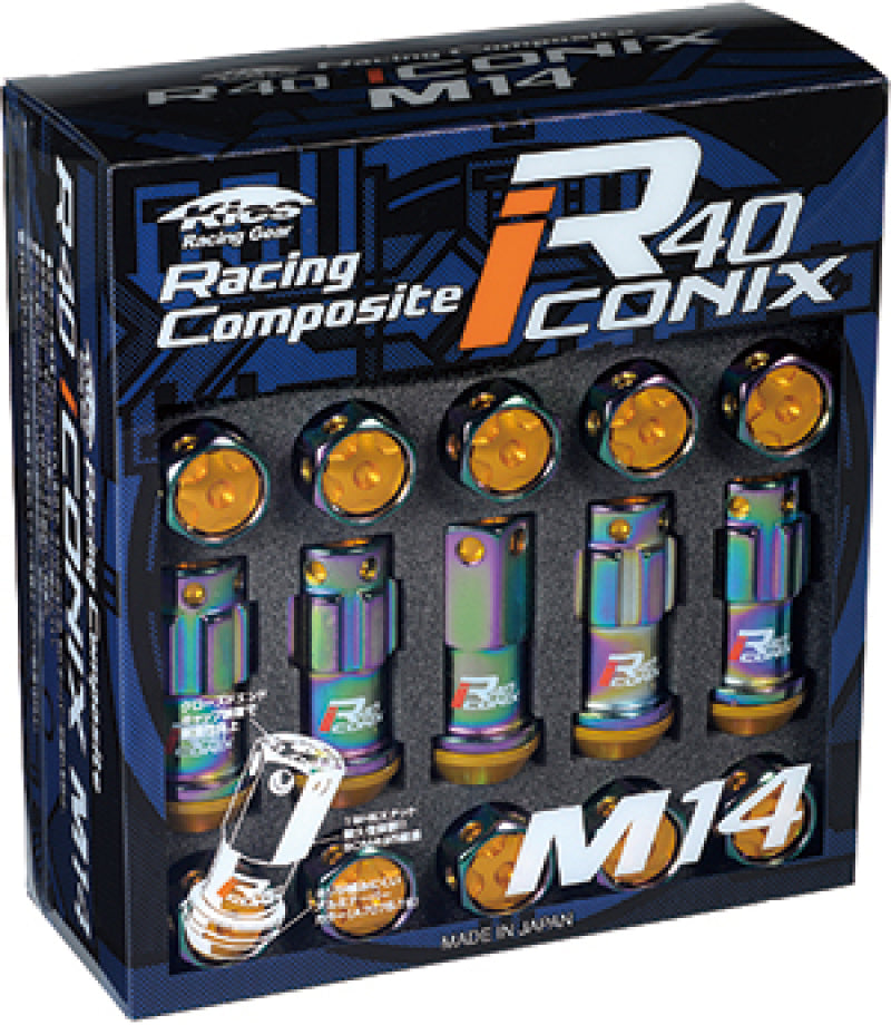 Project Kics WRIA14NK 14X1.50 Neochrome R40 Iconix Lug Nuts (Black Cap) - 20 Pcs