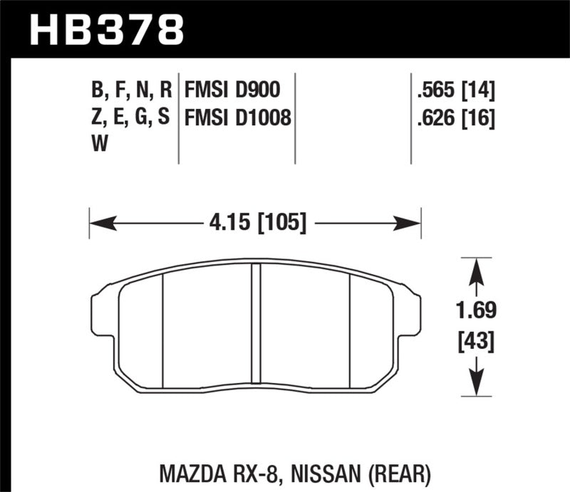 Hawk Performance HB378N.565 Hawk 03-07 RX8 HP+ Street Rear Brake Pads (D1008)