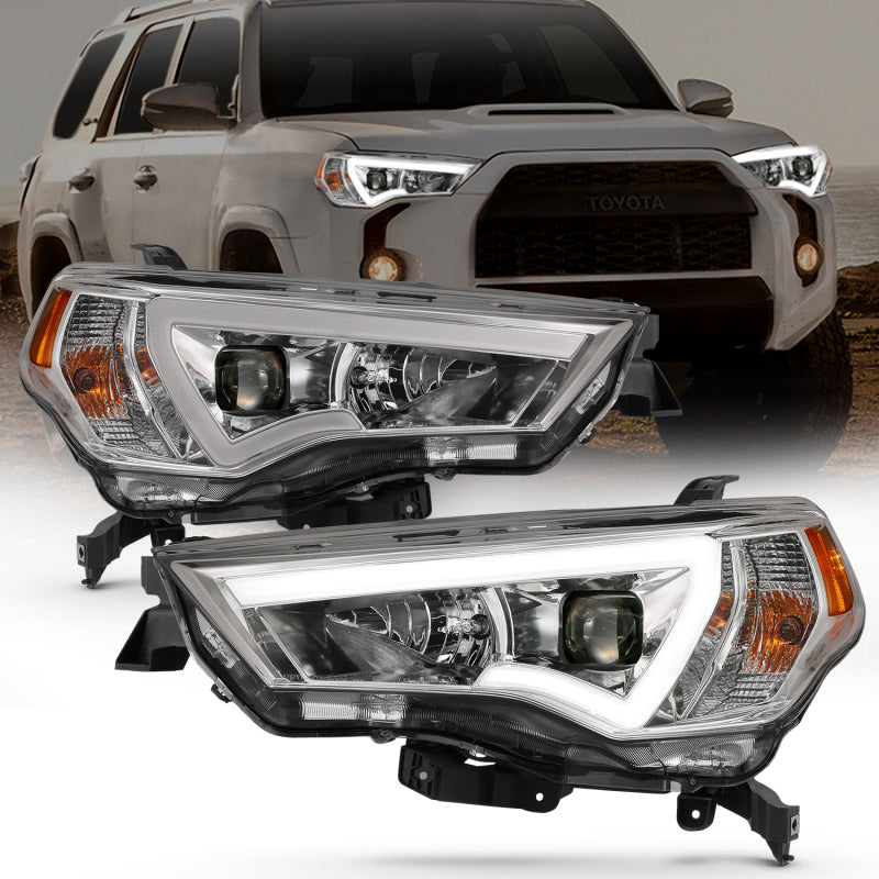 ANZO 111417 14-18 Toyota 4 Runner Plank Style Projector Headlights Chrome w/ Amber