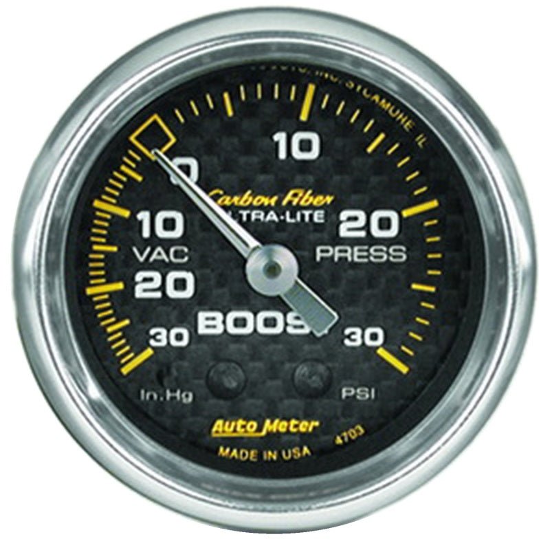 AutoMeter 4703 Autometer Carbon Fiber 52mm 30 PSI Mechanical Boost Gauge