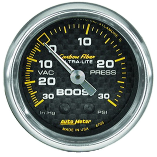 AutoMeter 4703 Autometer Carbon Fiber 52mm 30 PSI Mechanical Boost Gauge