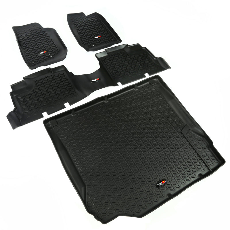 Rugged Ridge 12988.01 Floor Liner Front/Rear/Cargo Black 2007-2010 Jeep Wrangler JK 4 Dr