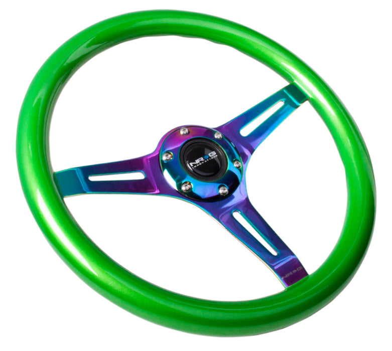NRG ST-015MC-GN Classic Wood Grain Steering Wheel (350mm) Green Pearl/Flake Paint w/Neochrome 3-Spoke Center