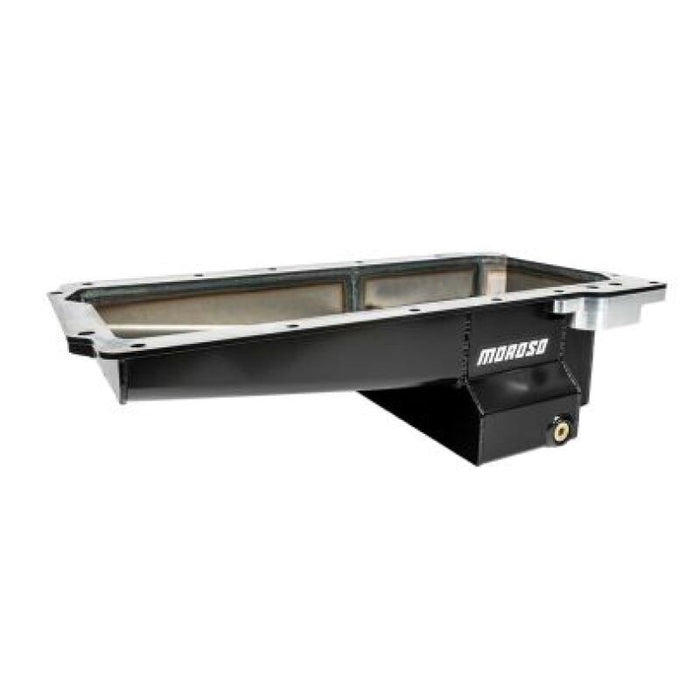 Moroso 20143 GM LS Swap (w/Rear Sump/Spin-On Filter Adapter) Wet Sump 7qt 6in Angled Steel Oil Pan - Black