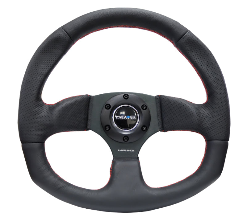 NRG RST-009R-RS Reinforced Steering Wheel (320mm Horizontal / 330mm Vertical) Leather w/Red Stitching