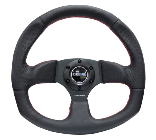 NRG RST-009R-RS Reinforced Steering Wheel (320mm Horizontal / 330mm Vertical) Leather w/Red Stitching