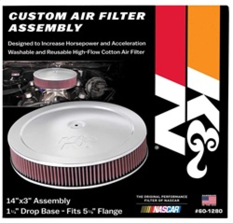 K&N Engineering 60-1280 K&N 14in Red Custom Air Cleaner Assembly - 5.125in ID x 14in OD x 2.75in H x 1.25in Drop Base