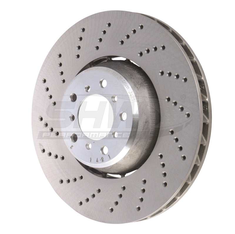 SHW Performance BFL48051 SHW 06-10 BMW M5 5.0L Left Front Cross-Drilled Lightweight Brake Rotor (34112282805)