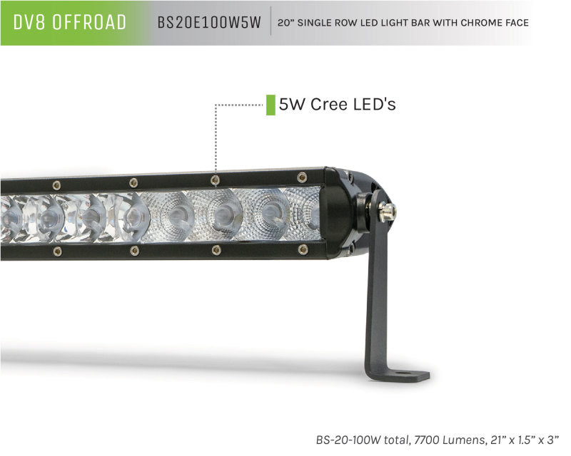 DV8 Offroad BS20E100W5W SL 8 Slim 20in Light Bar Slim 100W Spot 5W CREE LED - Black