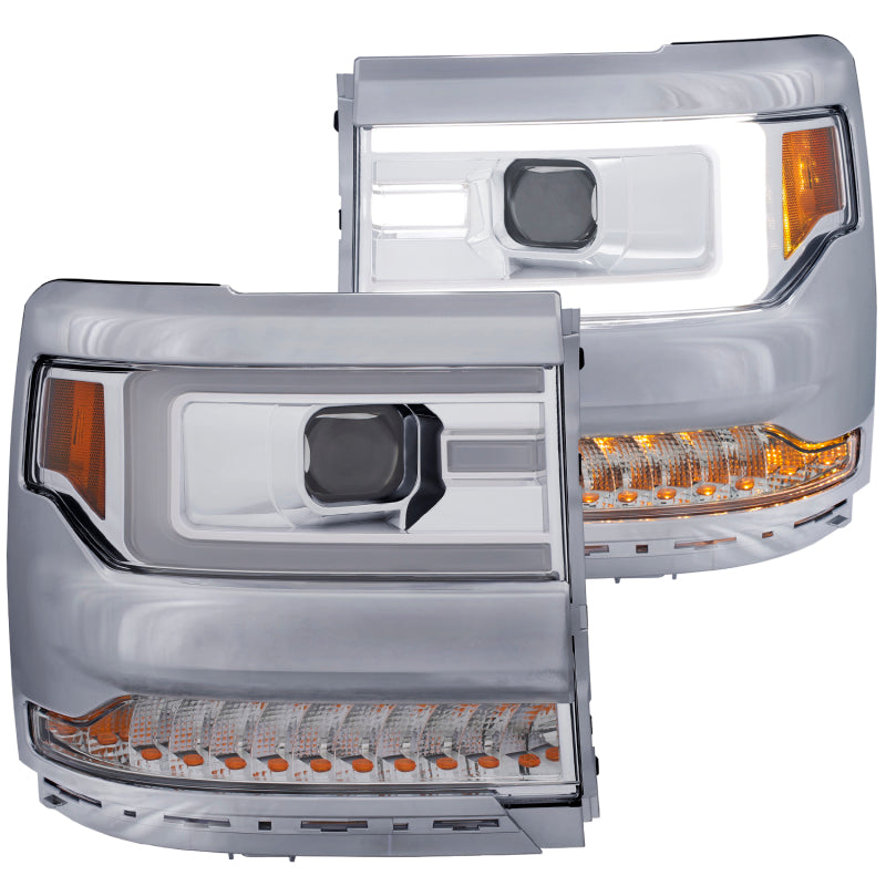 ANZO 111374 16-17 Chevy Silverado 1500 Projector Headlights Plank Style Design Chrome w/ Amber