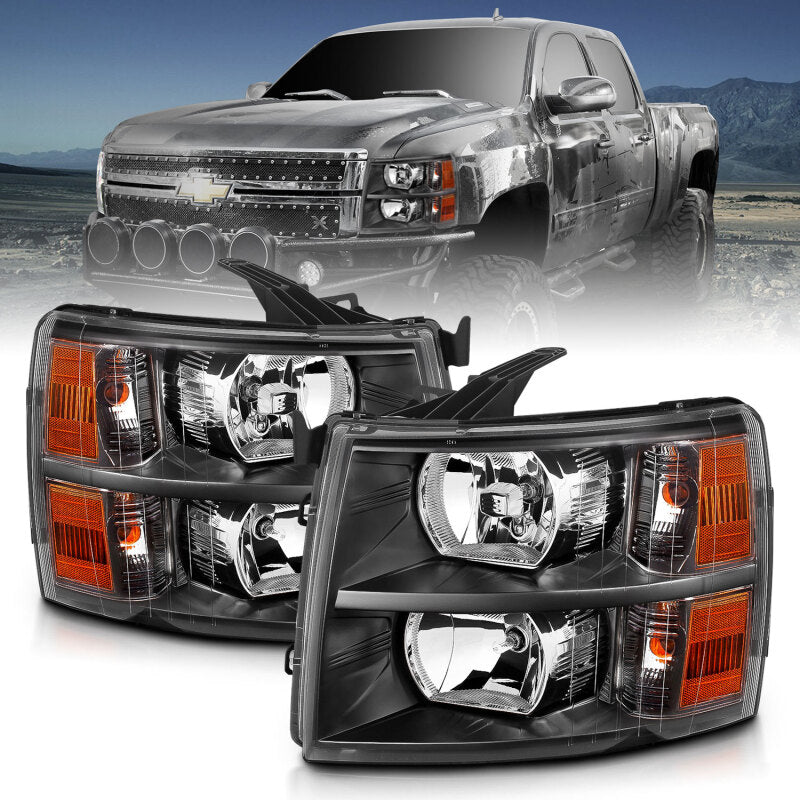 ANZO 111393 2007-2013 Chevrolet Silverado Crystal Headlights Black