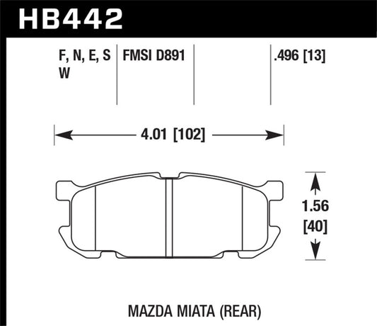 Hawk Performance HB442G.496 Hawk 01-03 Mazda Miata Base/LS/SE Sport Suspension DTC-60 Rear Race Brake Pads