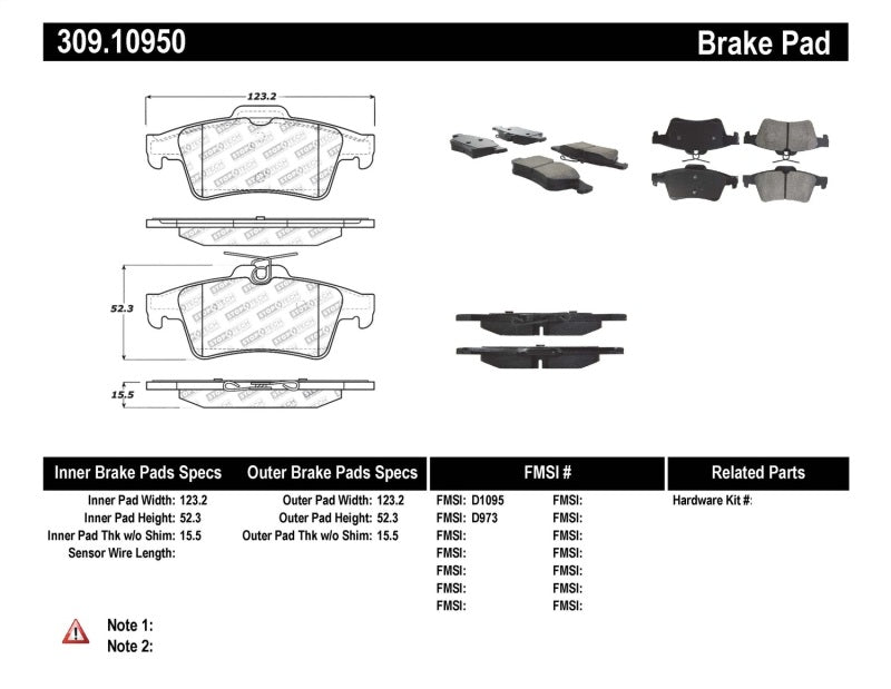 Stoptech 309.10950 StopTech Performance 07-09 Mazdaspeed3 / 06-07 Mazdaspeed6 / 06-07 Mazda3 Rear Brake Pads