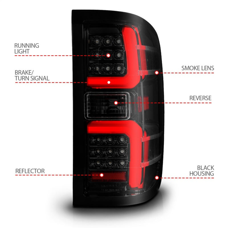 ANZO 311451 15-19 Chevrolet Silverado 2500 HD/3500 HD LED Taillight w/ Sequential Black Housing/Smoke Lens