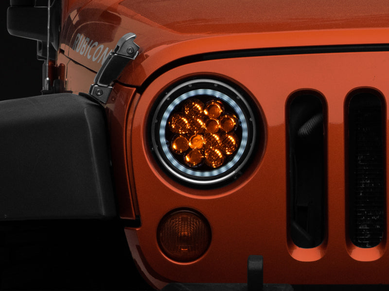 Raxiom J108047 97-18 Jeep Wrangler TJ/JK Axial Spider LED Headlight w/ Amber DRL- Chrome Hsng (Clear Lens)