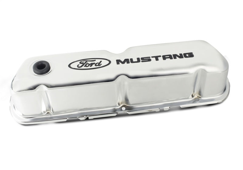 Ford Racing 302-100 Ford Mustang Logo Stamped Steel Chrome Valve Covers
