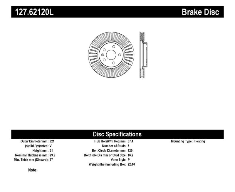 Stoptech 127.62120L StopTech Slotted & Drilled Sport Brake Rotor
