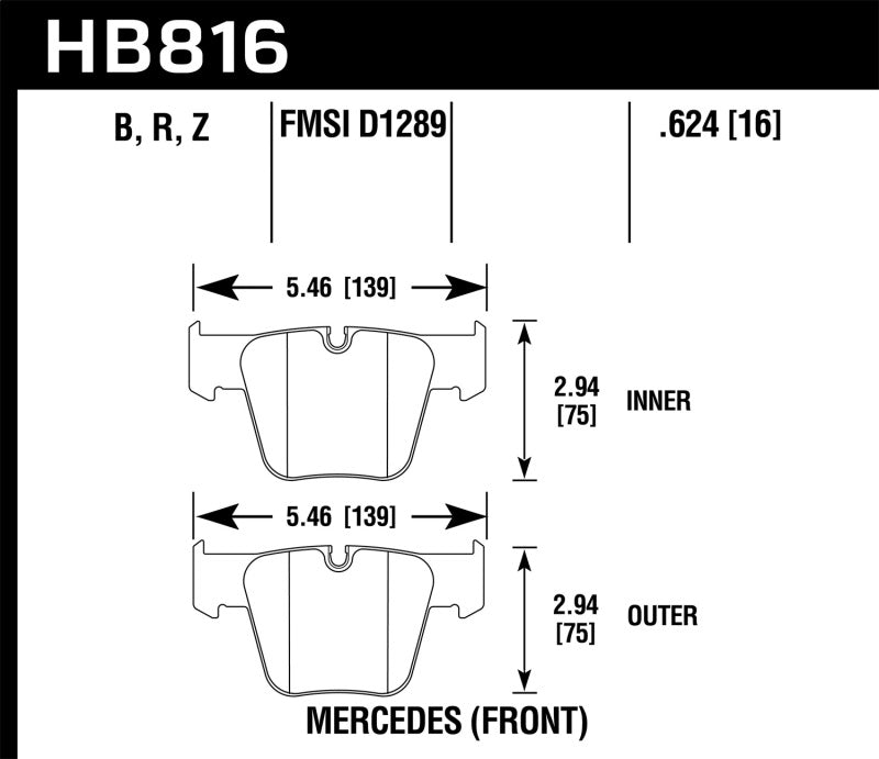 Hawk Performance HB816Z.624 Hawk 08-14 Mercedes-Benz CL63 AMG/CL65 AMG Performance Ceramic Street Front Brake Pads