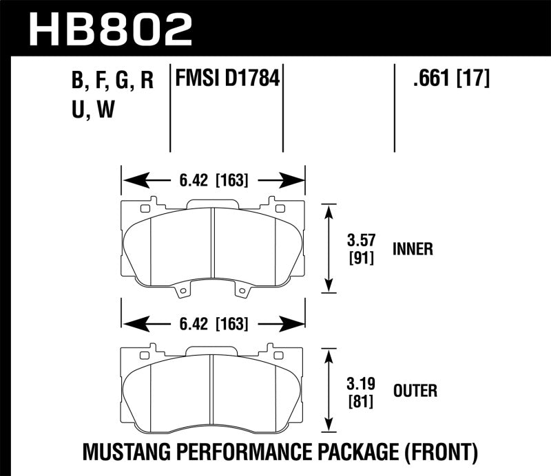 Hawk Performance HB802B.661 Hawk 15-17 Ford Mustang Performance Package HPS 5.0 Front Brake Pads