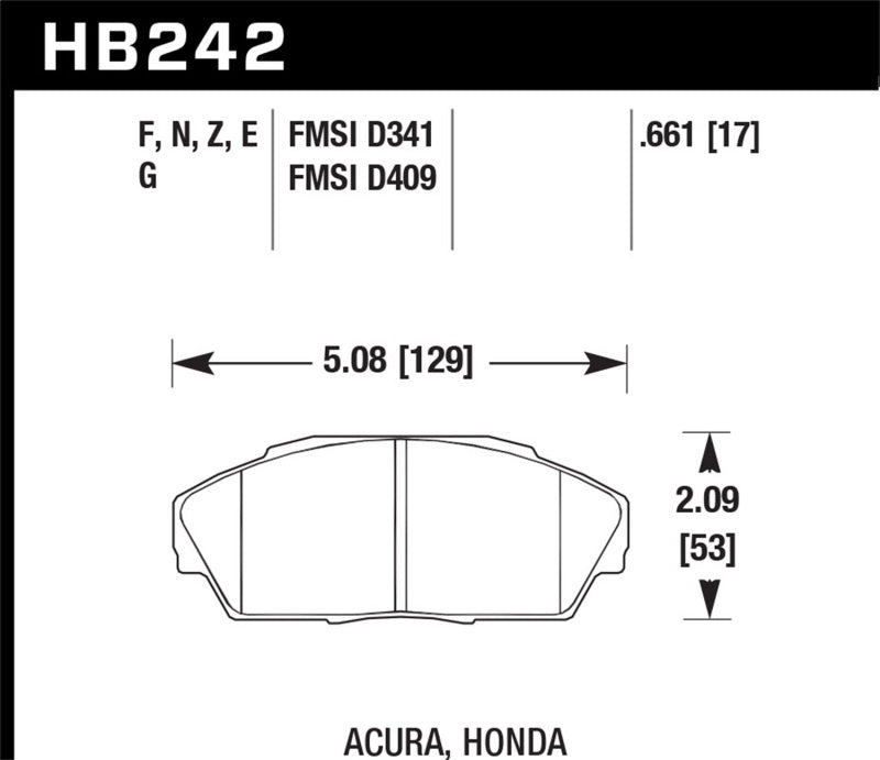 Hawk Performance HB242G.661 Hawk 86-01 Acura (Various) / 88-93 Honda (Various) DTC-60 Race Front Brake Pads