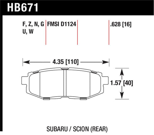 Hawk Performance HB671Z.628 Hawk 11+ Subaru Legacy GT Performance Ceramic Rear Street Brake Pads