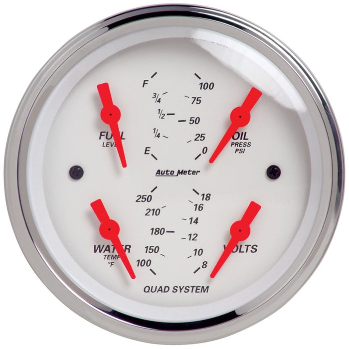AutoMeter 1312 Autometer Arctic White 3-3/8in Quad Gauge 100 PSI/100-250 Deg F / 8-18V / 240-33 Ohm