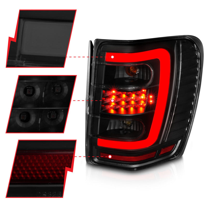 ANZO 311395 1999-2004 Jeep Grand Cherokee LED Tail Lights w/ Light Bar Black Housing Smoke Lens