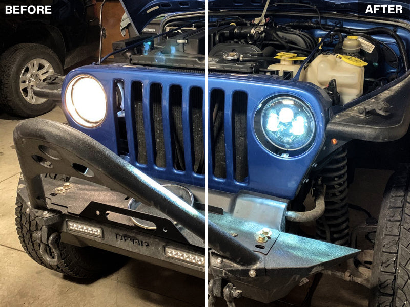 Raxiom J108042 97-18 Jeep Wrangler TJ/JK Axial Series LED Daymaker Headlights- Black Housing (Clear Lens)