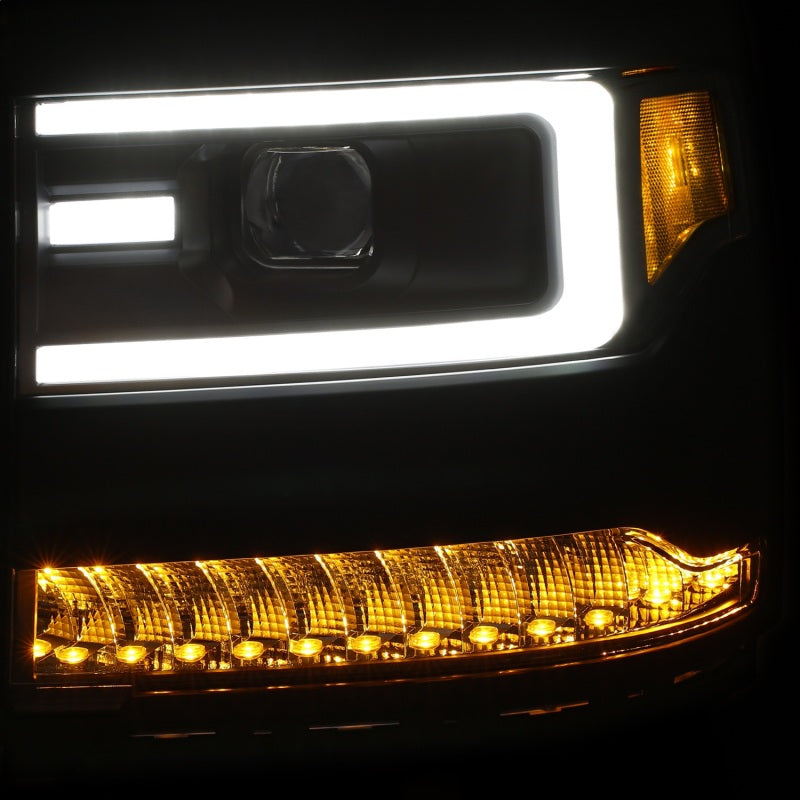 ANZO 111375 16+ Chevy Silverado 1500 Projector Headlights Plank Style Black w/Amber/Sequential Turn Signal