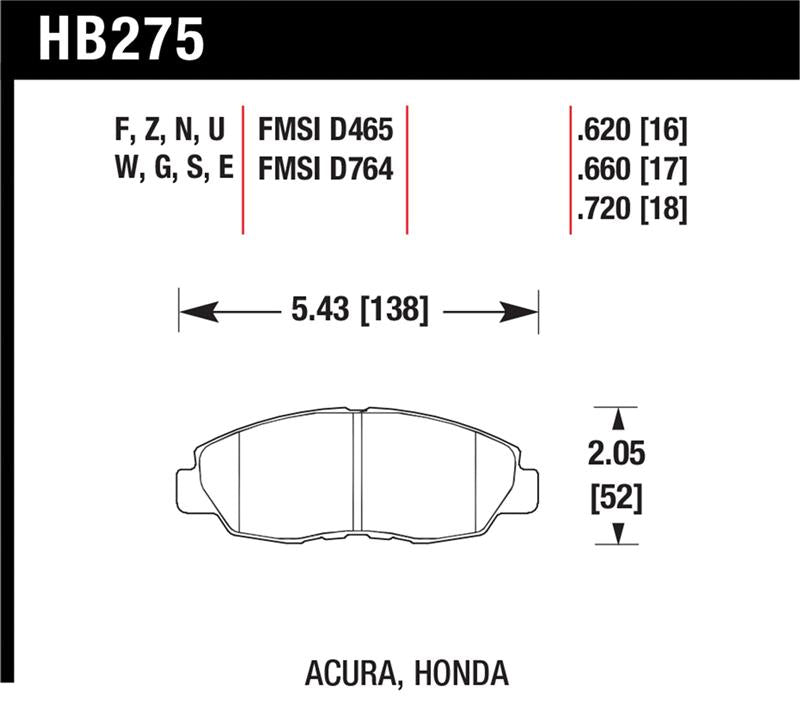 Hawk Performance HB275Z.620 Hawk Acura/ Honda Performance Ceramic Street Front Brake Pads