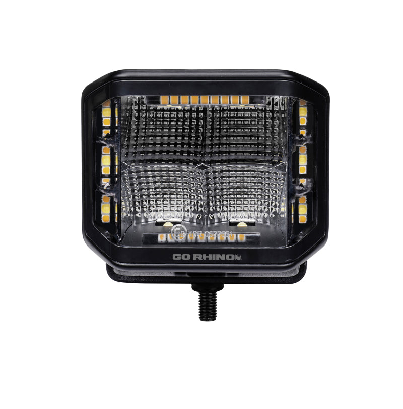 Go Rhino 750700322FCS Xplor Blackout Combo Series Cube Sideline LED Flood Lights w/Amber 4x3 - Blk (Pair)