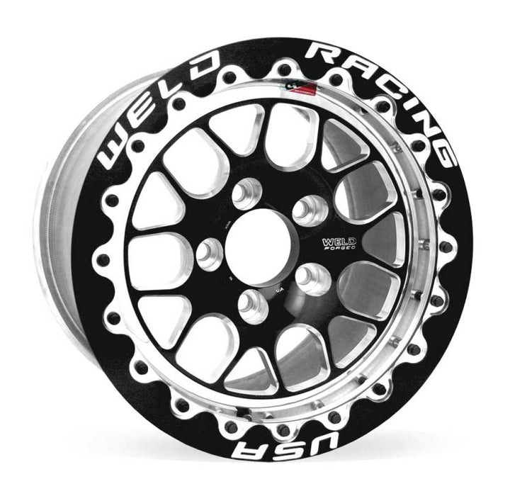 Weld 77MB510A65F S77 15x10.33 / 5x4.5 BP / 6.5in. BS Black Wheel (Medium Pad) - Black Single Beadlock MT