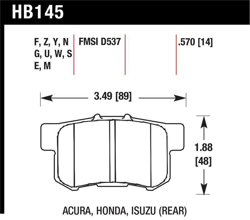 Hawk Performance HB145N.570 Hawk 06+ Civic Si HP+ Street Rear Brake Pads