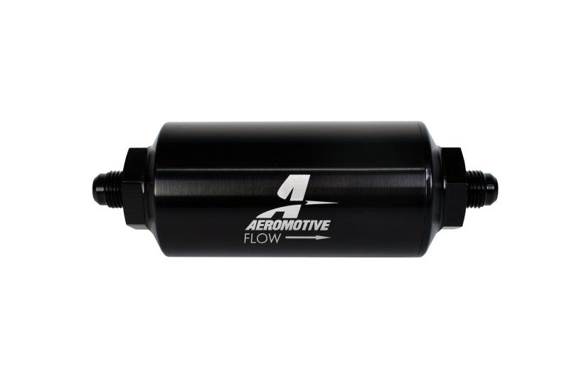 Aeromotive 12348 In-Line Filter - (AN-6 Male) 40 Micron Stainless Mesh Element Bright Dip Black Finish