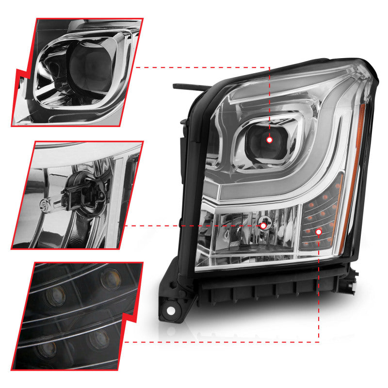 ANZO 111536 2015-2017 GMC Yukon XL Projector Headlights W Lightbar - Chrome/Amber