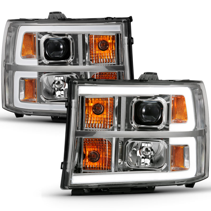 ANZO 111483 2007-2013 GMC Sierra 1500 Projector Headlight Plank Style Chrome w/ Clear Lens Amber