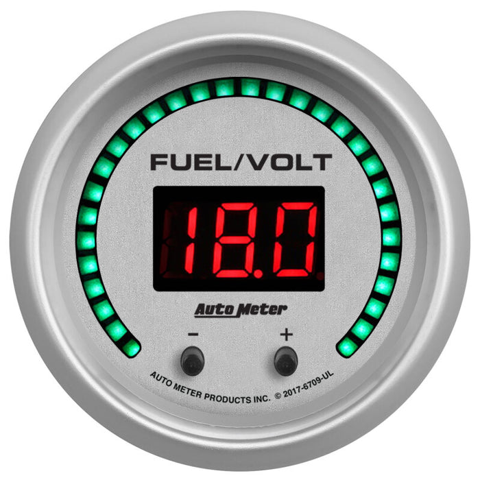 AutoMeter 6709-UL Autometer 52.4mm Silver Switchable 0-100 Fuel Level/8-18V Voltmeter Ultra-Lite Elite Digital Gauge