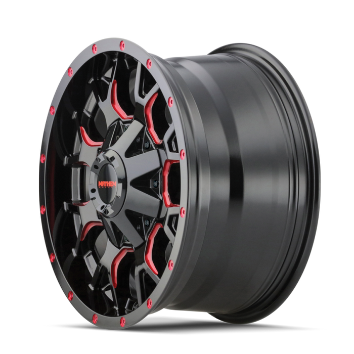 Mayhem 8015-7952BTR18 8015 Warrior 17x9 / 5x127 BP / 18mm Offset / 87mm Hub Black w/ Prism Red Wheel