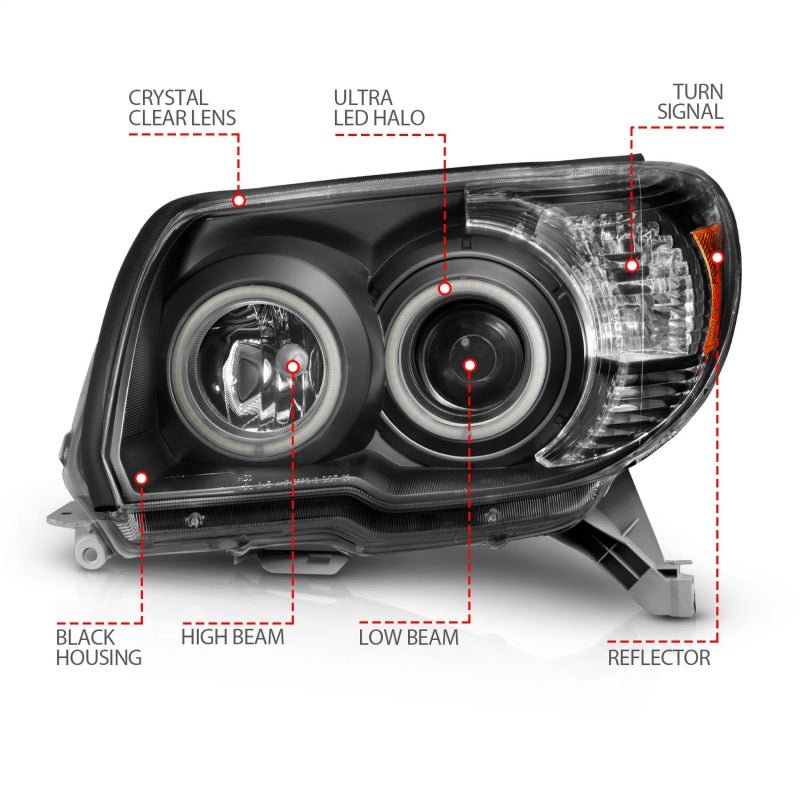 ANZO 111320 2006-2009 Toyota 4Runner Projector Headlights w/ Halo Black