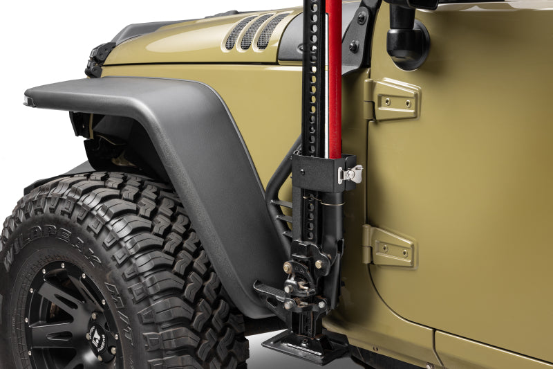 Go Rhino 701009T 07-18 Jeep Wrangler JK/JKU Front Fender Jack Mount for Hi-Lift Jack - Tex. Blk