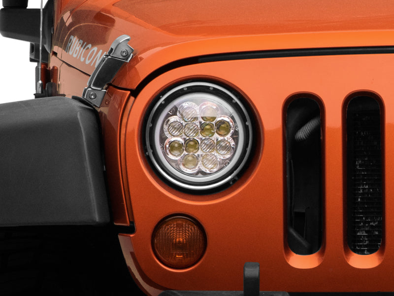 Raxiom J108047 97-18 Jeep Wrangler TJ/JK Axial Spider LED Headlight w/ Amber DRL- Chrome Hsng (Clear Lens)